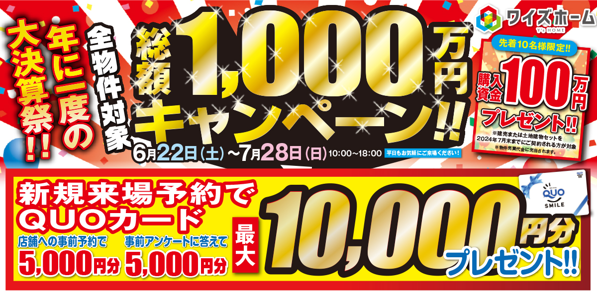 総額1,000万円キャンペーン！年に一度の大決算祭！